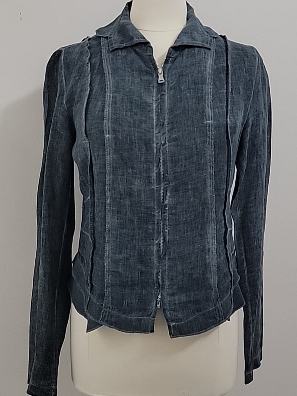 INIZIO OIZINI Italy 100% LINEN Sand Washed Flax  JACKET ZIP FRONT Large L